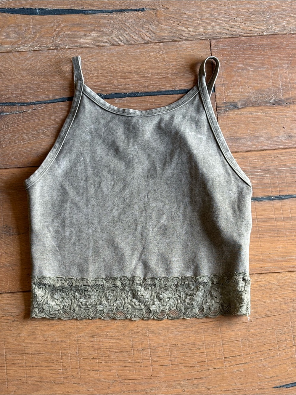 Gilded Intent Olive Lace-Hem Cropped Tank